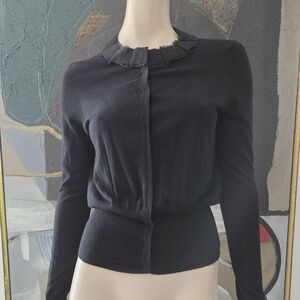Elie Tahari | Cardigan Sweater with Pleating and Eyelet Details